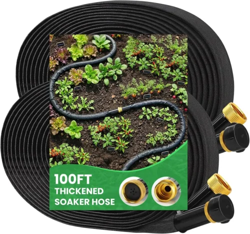 2026 Thickened Flat Soaker Hose 200Ft with Copper Joint, Saving 80% Water, 1mm Hose, 360??Swival Handle