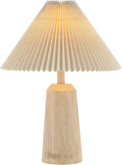 Y 20.5 Beige Wood Finish Resin Cylinder Table Lamp Modern Rustic Scandinavian Bedside Lamp for Living Room