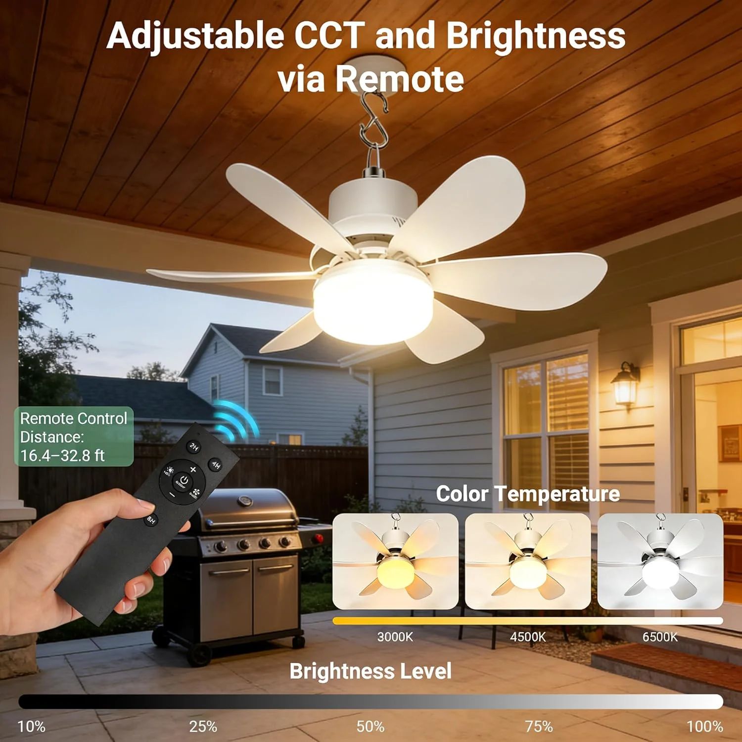 Fan for Gazebo with Light, 18000mAh Rechargeable Solar Powered Patio Ceiling Fan with Remote - Image 3