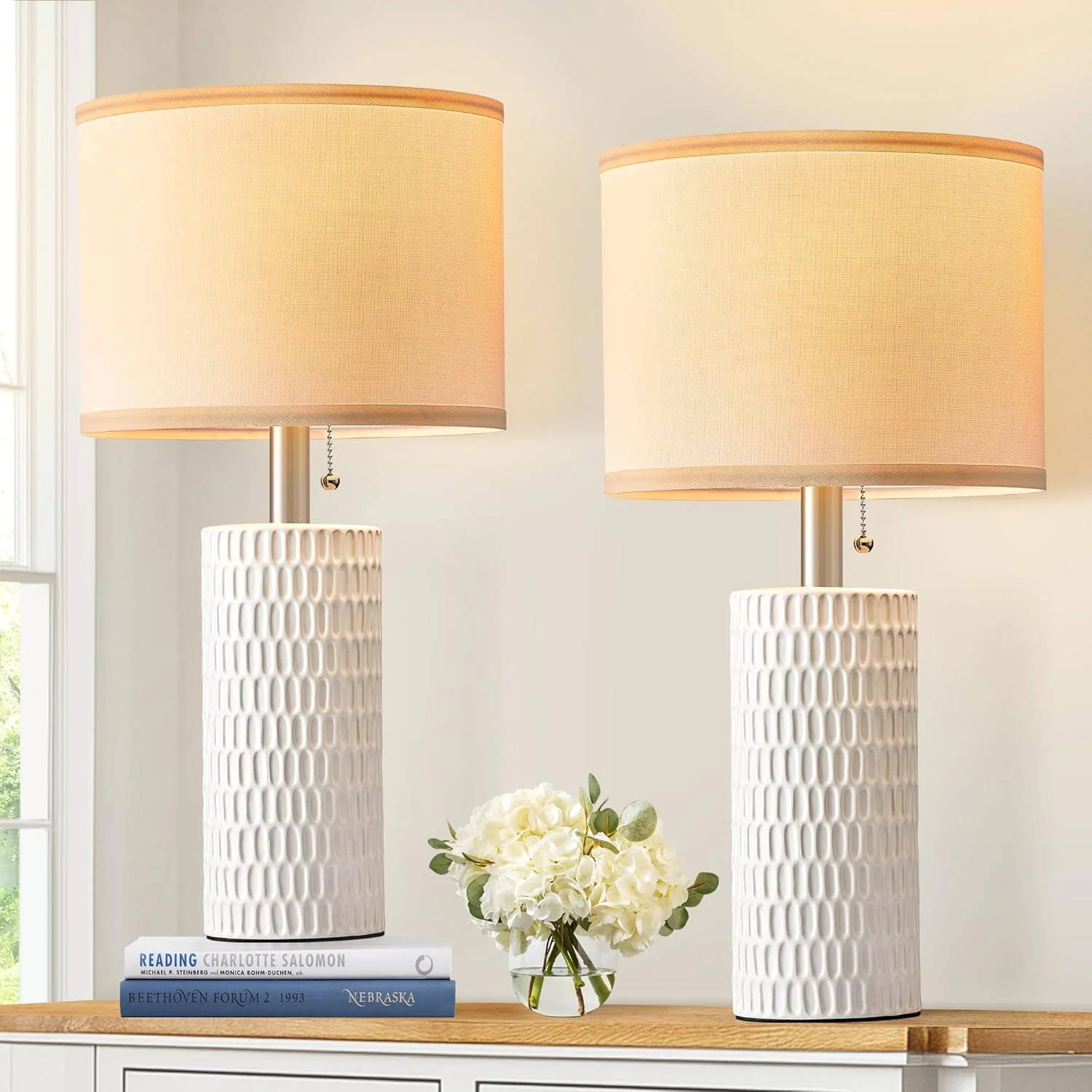 20.5 Modern Ceramic Table Lamps for Bedroom Set of 2, Farmhouse Table Lamp for Living Room Office Dorm - Image 9