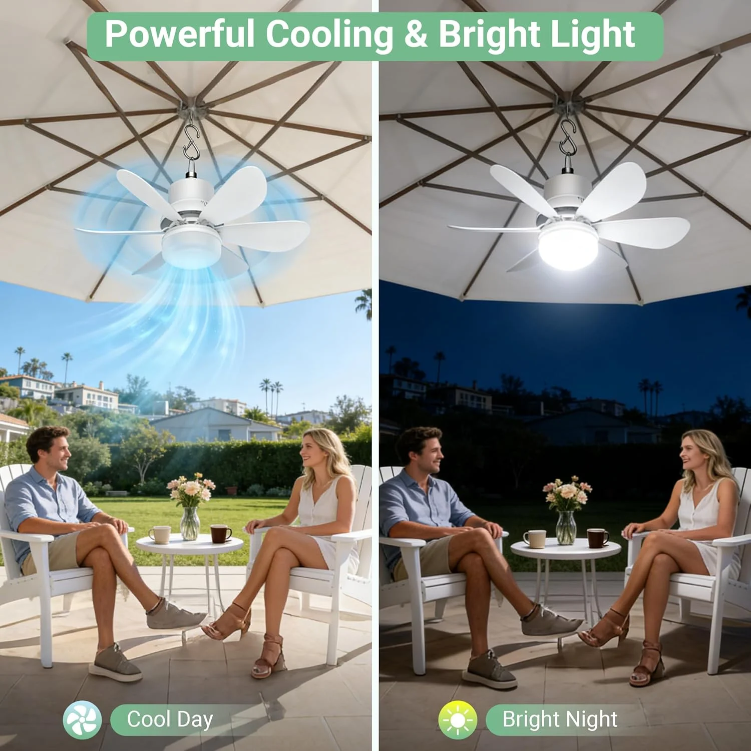 Fan for Gazebo with Light, 18000mAh Rechargeable Solar Powered Patio Ceiling Fan with Remote - Image 4