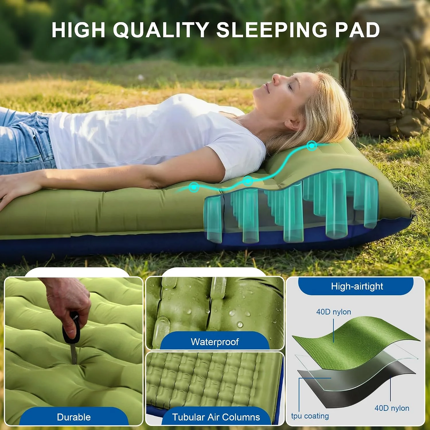 Double Sleeping Pad for Camping, 5.5 Ultra-Thick Camping Mattress with Pillow, Built-in Foot Pump - Image 4