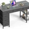 Computer Desk with 6 Drawers, Office Desk with Shelves, 47inch
