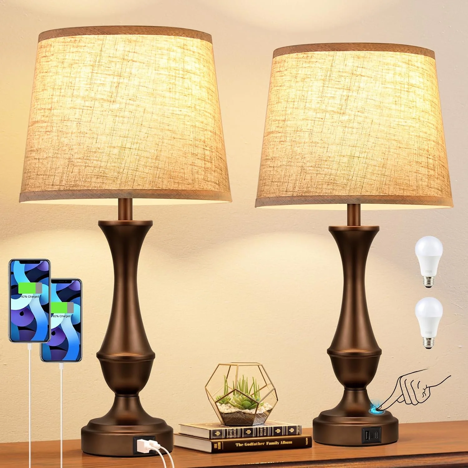 Touch Lamps for Nightstand, Dimmable, Bulb Included - Image 8