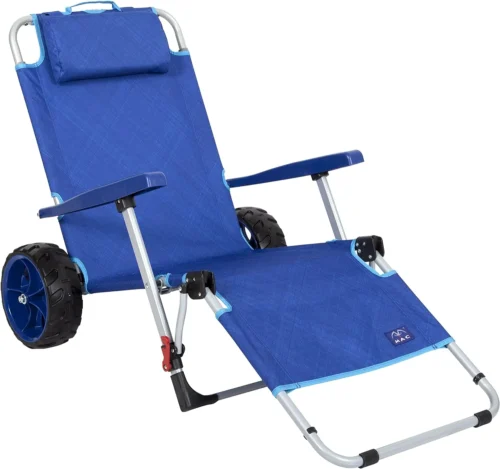 Sports Beach Day Foldable Chaise Lounge Chair with Integrated Wagon Pull Cart Combination and Heavy Wheels