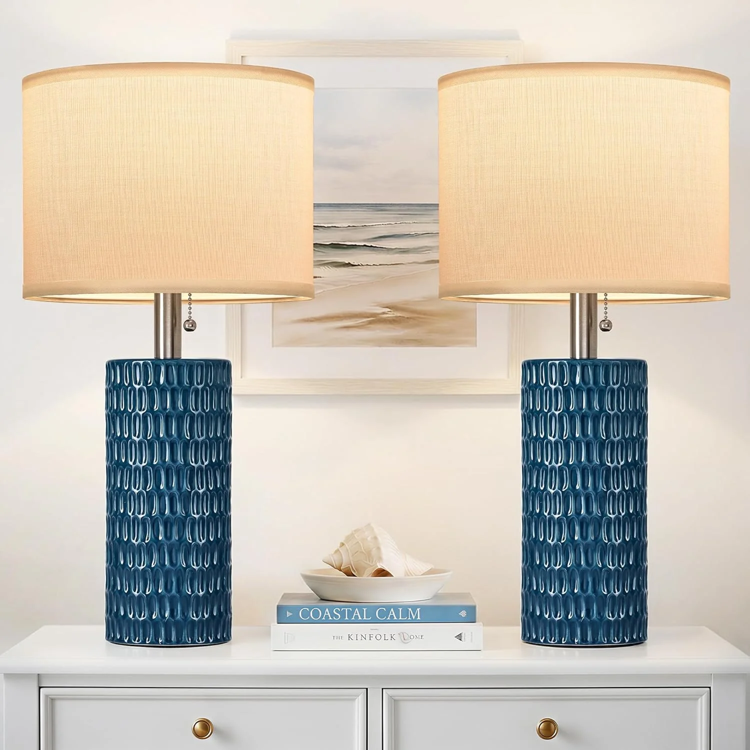 20.5 Modern Ceramic Table Lamps for Bedroom Set of 2, Farmhouse Table Lamp for Living Room Office Dorm - Image 4