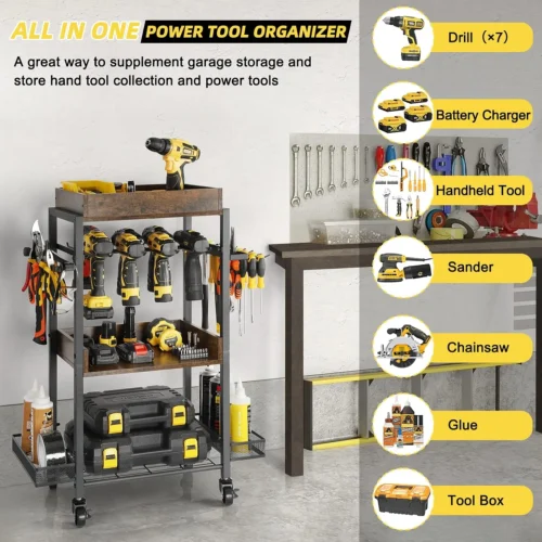 Alternative view of Power Tool Organizer Garage Storage Organization Shelving Tool Holder Drill Rack Shelf Rolling Cart Open Tool - For Garage Organization