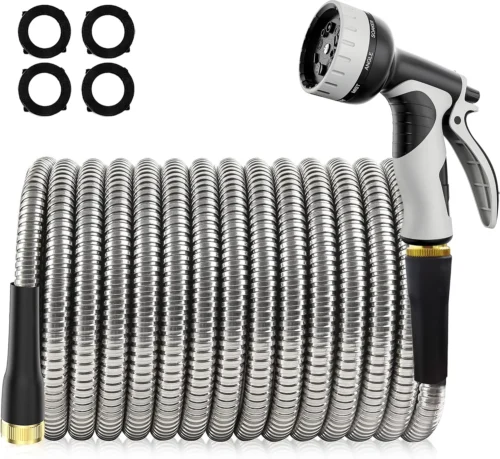 Alternative view of 150ft Stainless Steel Garden Hose, No-Kink Leak-Proof Crush Resistant, 10-Function Nozzle for Lawn Care
