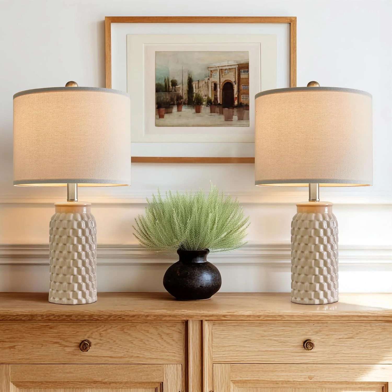 20.5 Small Bedside Lamp Set of 2 with 5FT Cord, Green Ceramic Modern Farmhouse Table Lamps for Nightstand - Image 6