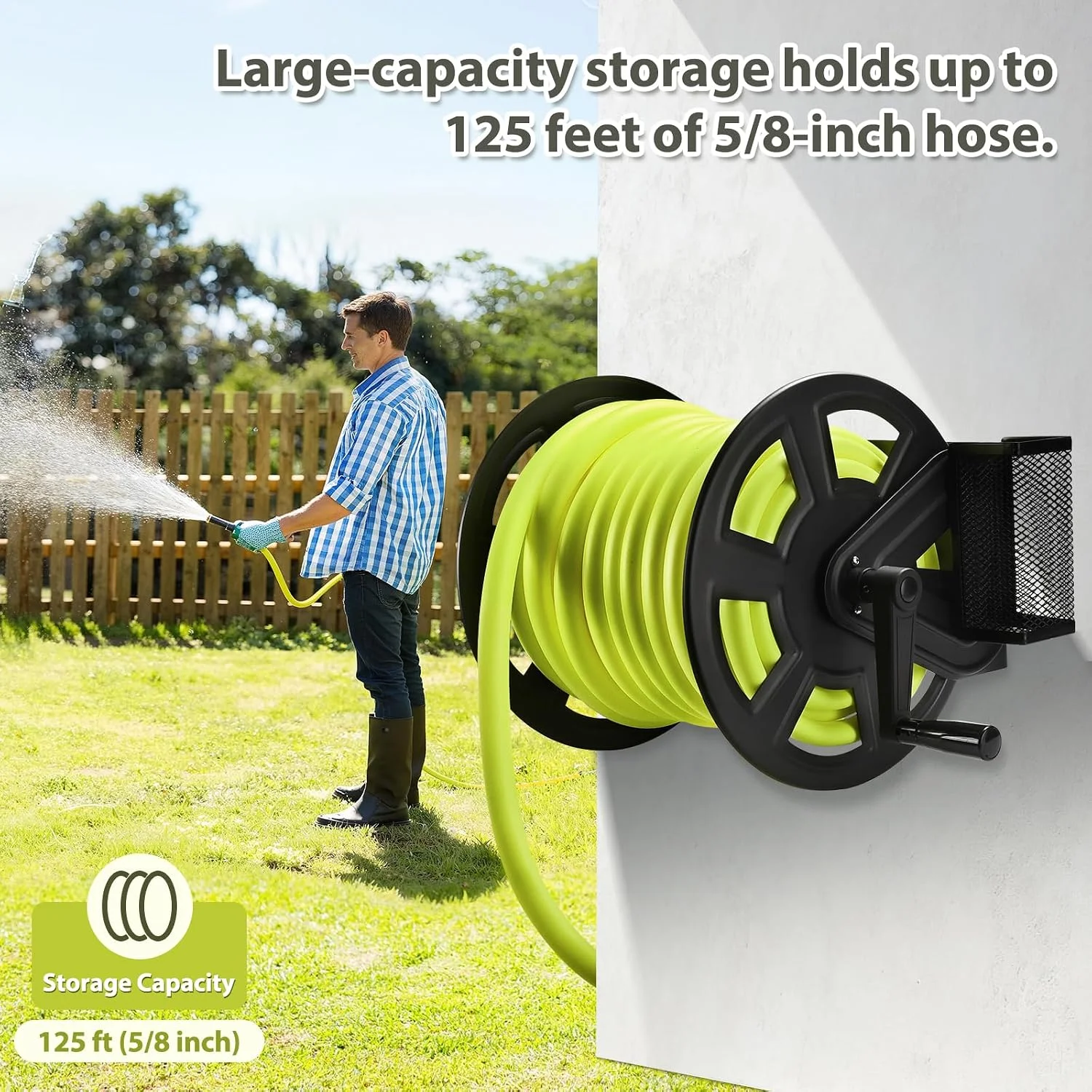 Garden Wall Mounted Hose Reel, Metal Hose Reel, Holds 125ft of 5/8-Inch Hose(Not equipped) - Image 5