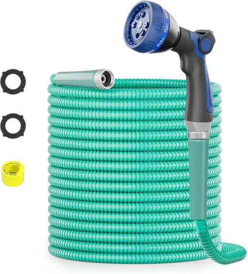 Alternative view of 100ft 304 Stainless Steel Garden Hose Metal, Heavy Duty Water Pipe with Nozzles for Yard