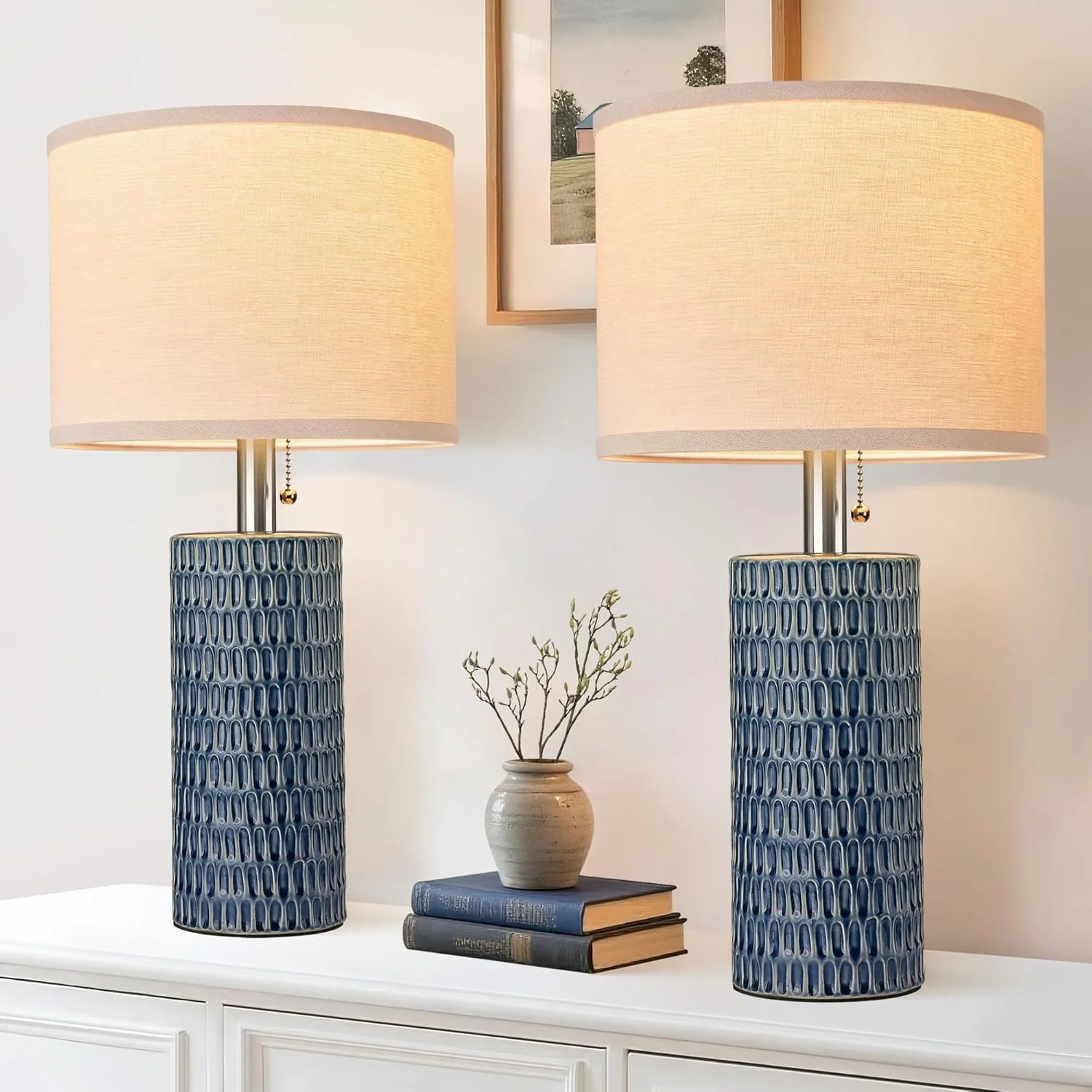 20.5 Modern Ceramic Table Lamps for Bedroom Set of 2, Farmhouse Table Lamp for Living Room Office Dorm - Image 7