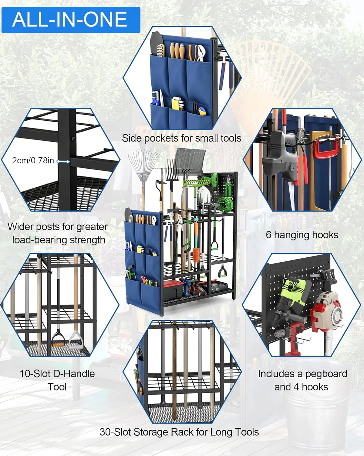 Garden Tool Organizer with Pegboard, Yard Tool Holder Standing for Garage Organization, Up to 30 - For Garage Organization - Image 5