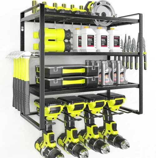 Power Tool Organizer, 4 Layer Drill Holders Wall Mount, Heavy Duty Metal Organizers and Storage Rack for Garage - For Garage Organization