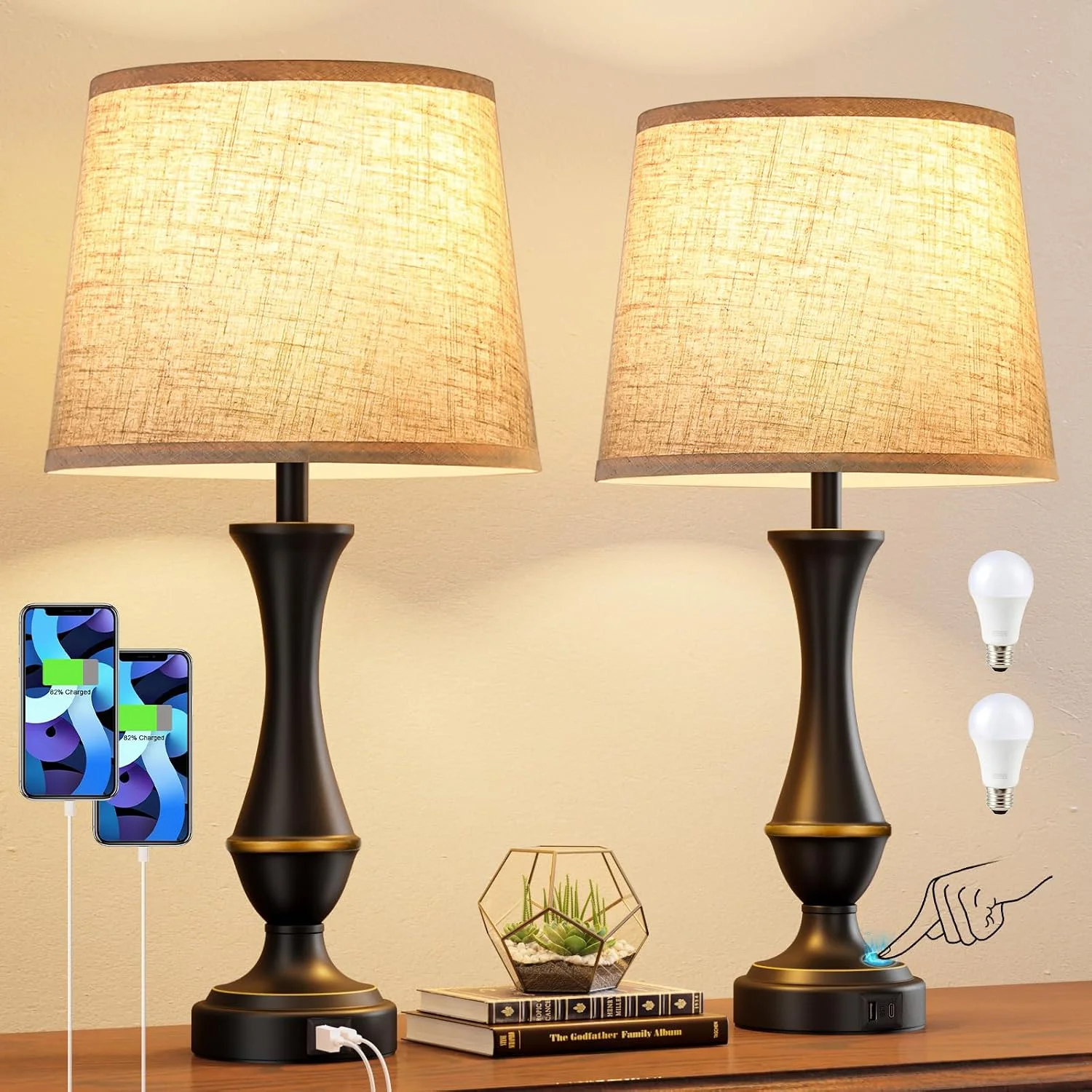 Touch Lamps for Nightstand, Dimmable, Bulb Included