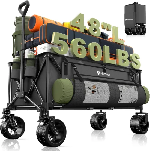 48'' Extra Large Collapsible Wagon with Big Wheels, 300L Black, 560LBS Heavy Duty