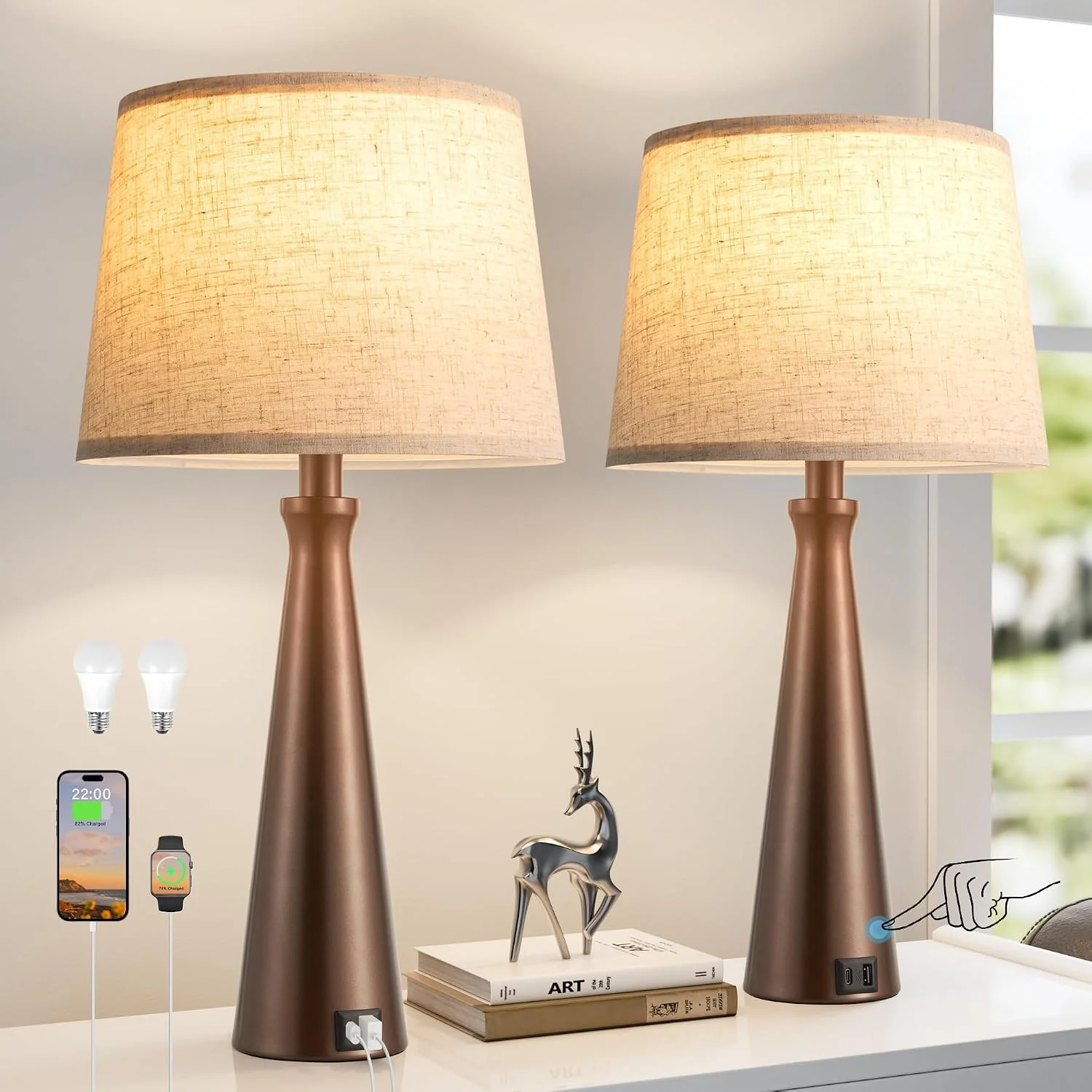Modern Table Lamp Set of 2, Dimmable, Bulb Included - Image 5