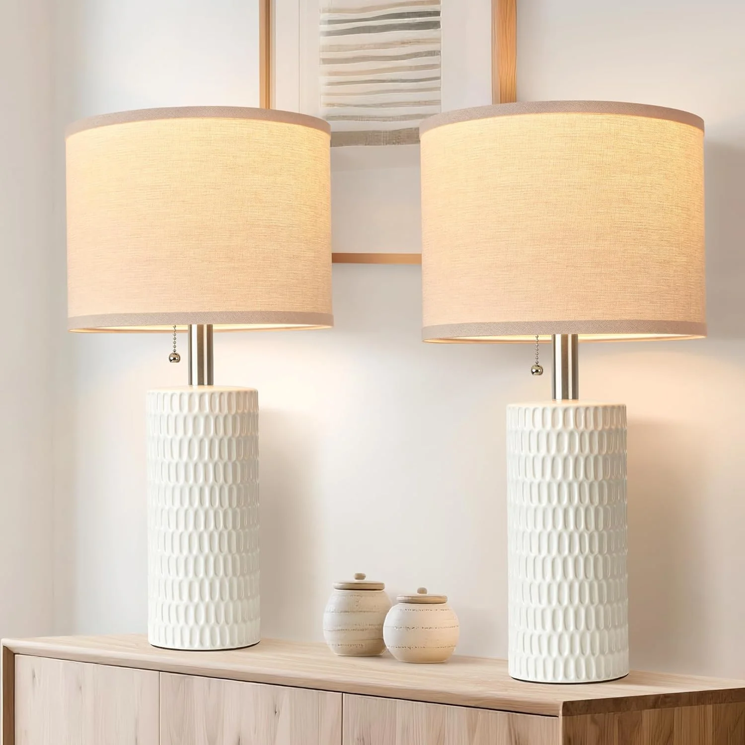 20.5 Modern Ceramic Table Lamps for Bedroom Set of 2, Farmhouse Table Lamp for Living Room Office Dorm - Image 10