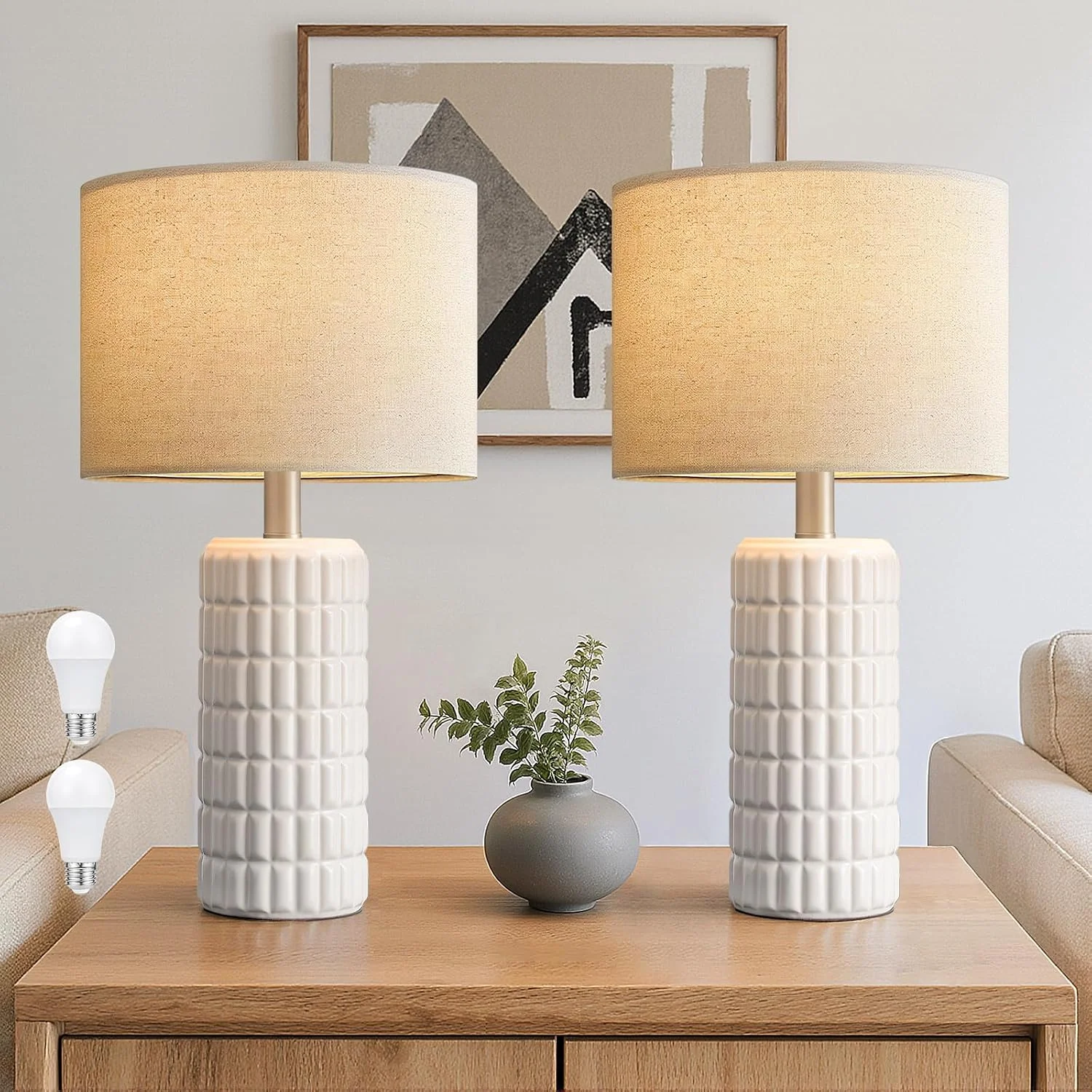 23 Modern Ceramic Table Lamp Set of 2, Farmhouse Bedside Night Stands Lamp for Bedroom - Image 5