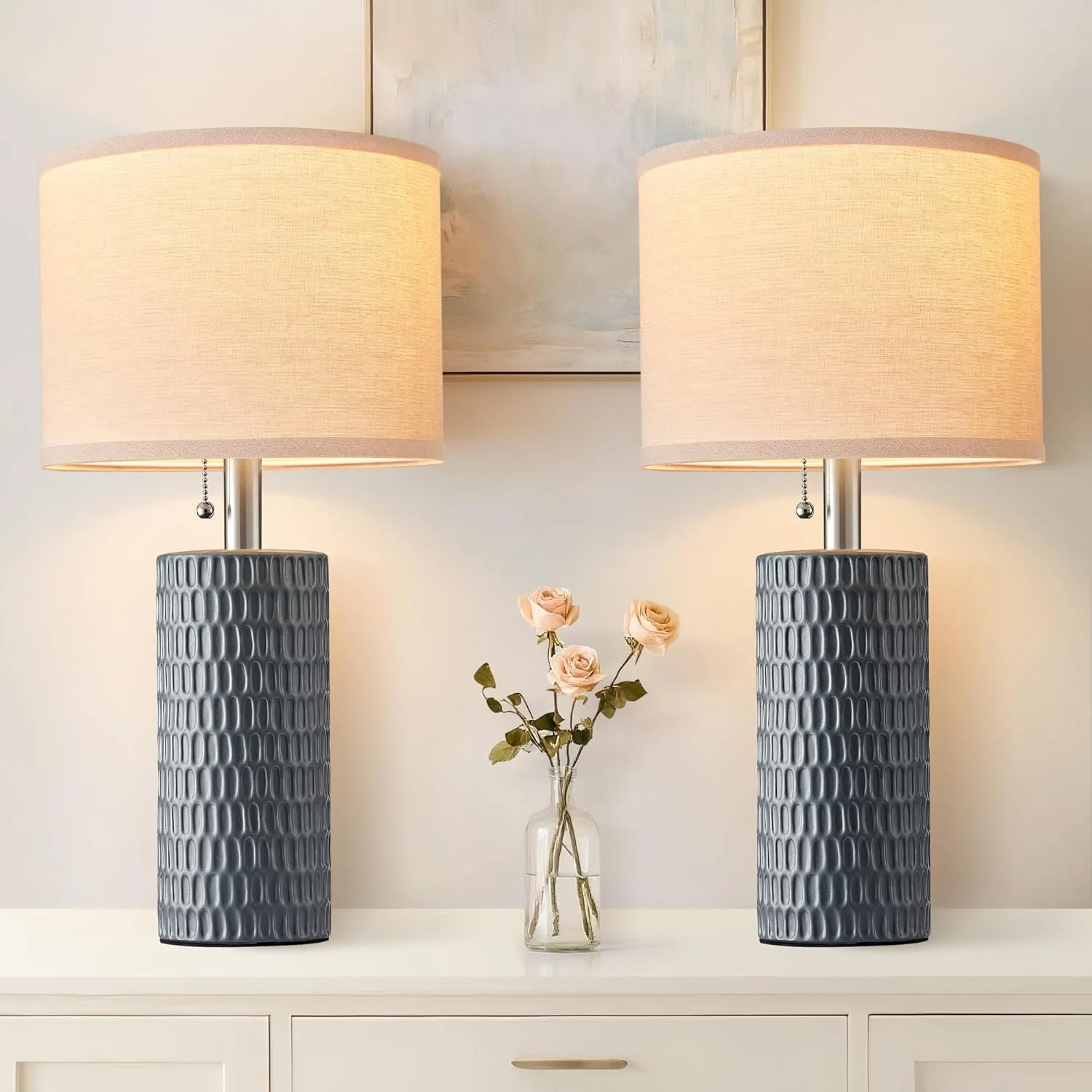 20.5 Modern Ceramic Table Lamps for Bedroom Set of 2, Farmhouse Table Lamp for Living Room Office Dorm - Image 12