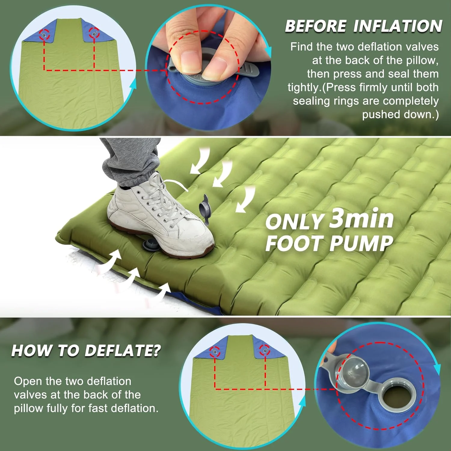 Double Sleeping Pad for Camping, 5.5 Ultra-Thick Camping Mattress with Pillow, Built-in Foot Pump - Image 5