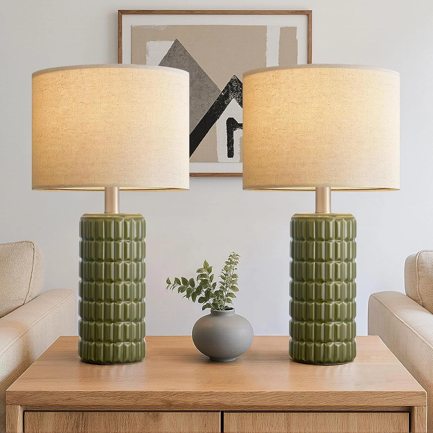 23 Modern Ceramic Table Lamp Set of 2, Farmhouse Bedside Night Stands Lamp for Bedroom - Image 4