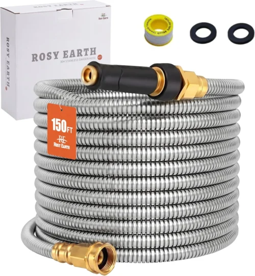 Earth Stainless Steel Garden Hose 100 FT, Heavy Duty Expandable Water Hose