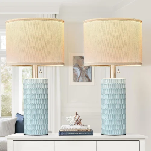 20.5 Modern Ceramic Table Lamps for Bedroom Set of 2, Farmhouse Table Lamp for Living Room Office Dorm