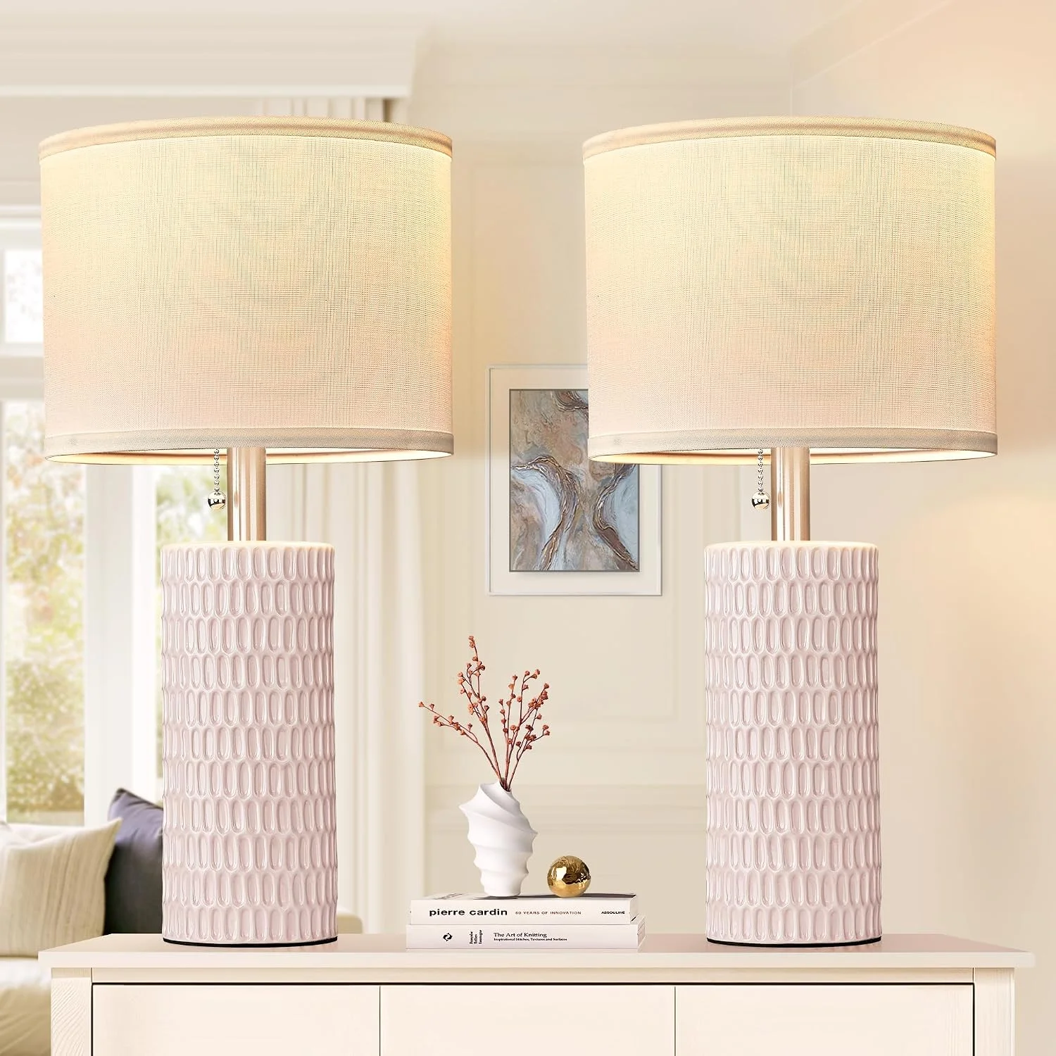 20.5 Modern Ceramic Table Lamps for Bedroom Set of 2, Farmhouse Table Lamp for Living Room Office Dorm - Image 8