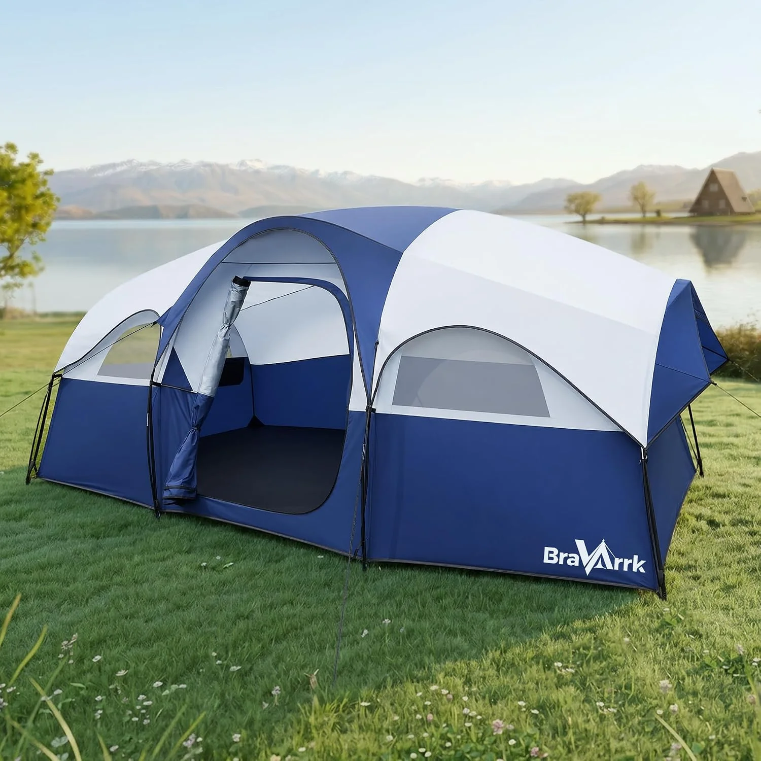 Camping Tent for 8 Person, PU3000MM Waterproof Family Tent with Rainfly, Large Roomy 3 Room Camping Tents with