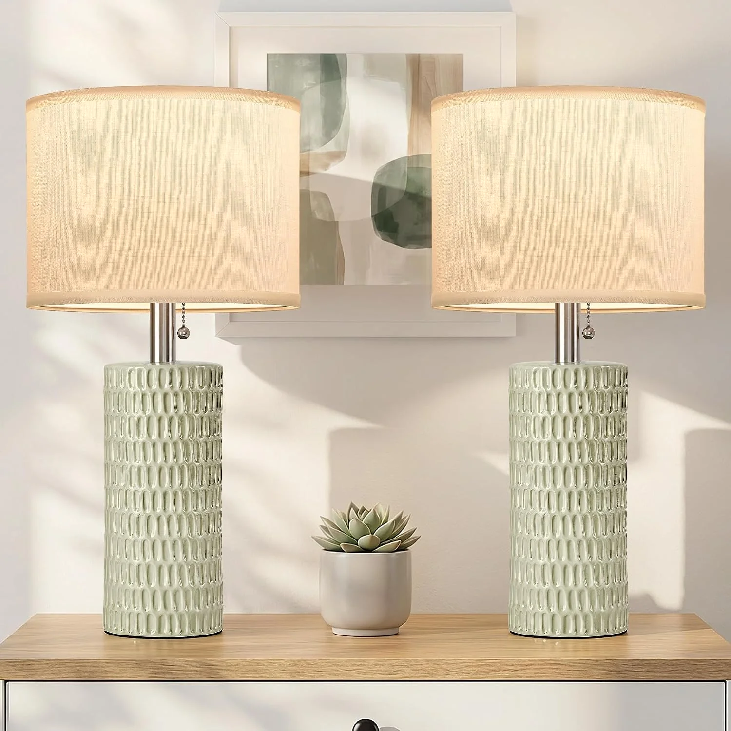 20.5 Modern Ceramic Table Lamps for Bedroom Set of 2, Farmhouse Table Lamp for Living Room Office Dorm - Image 5
