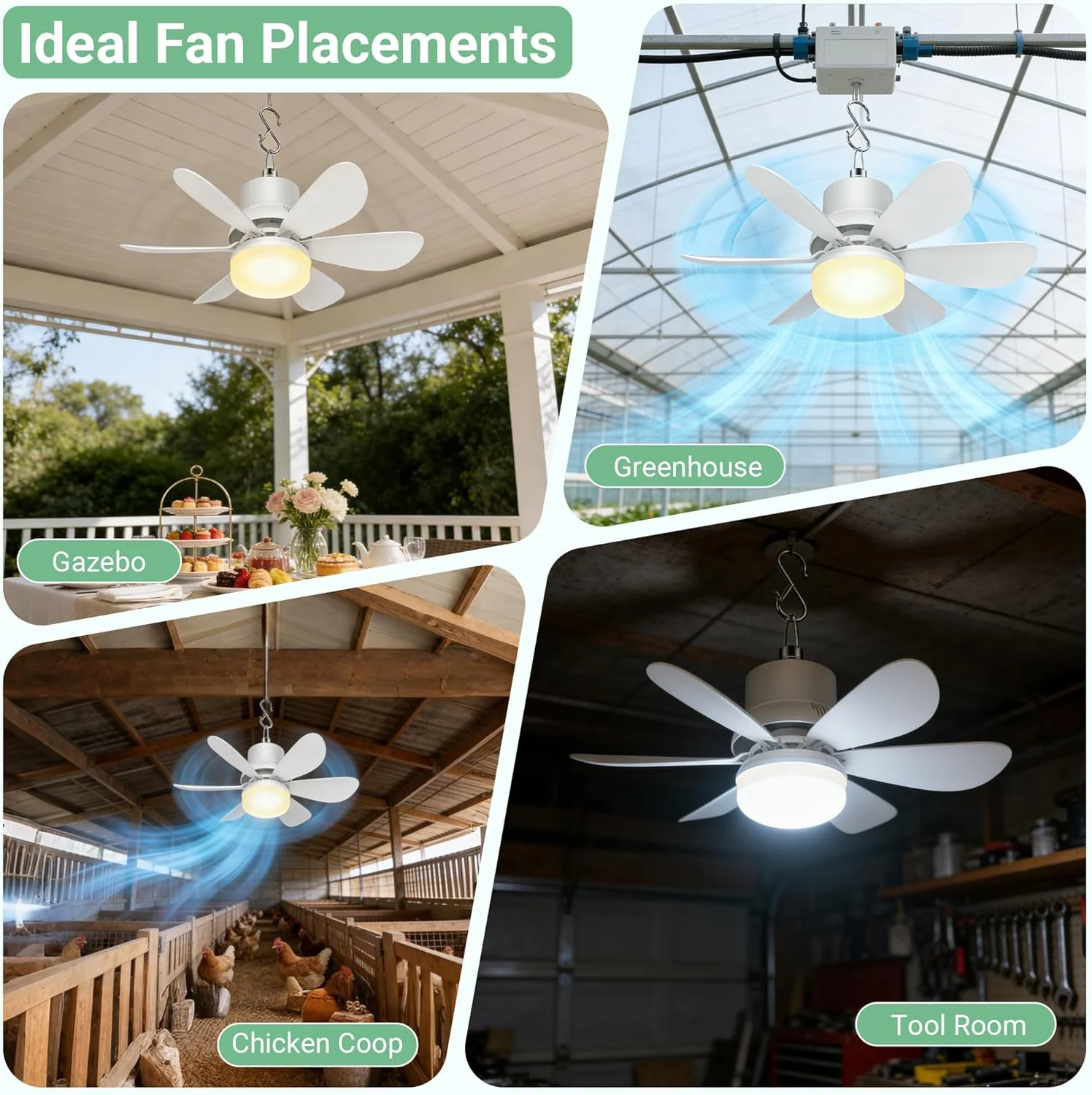 Fan for Gazebo with Light, 18000mAh Rechargeable Solar Powered Patio Ceiling Fan with Remote - Image 6