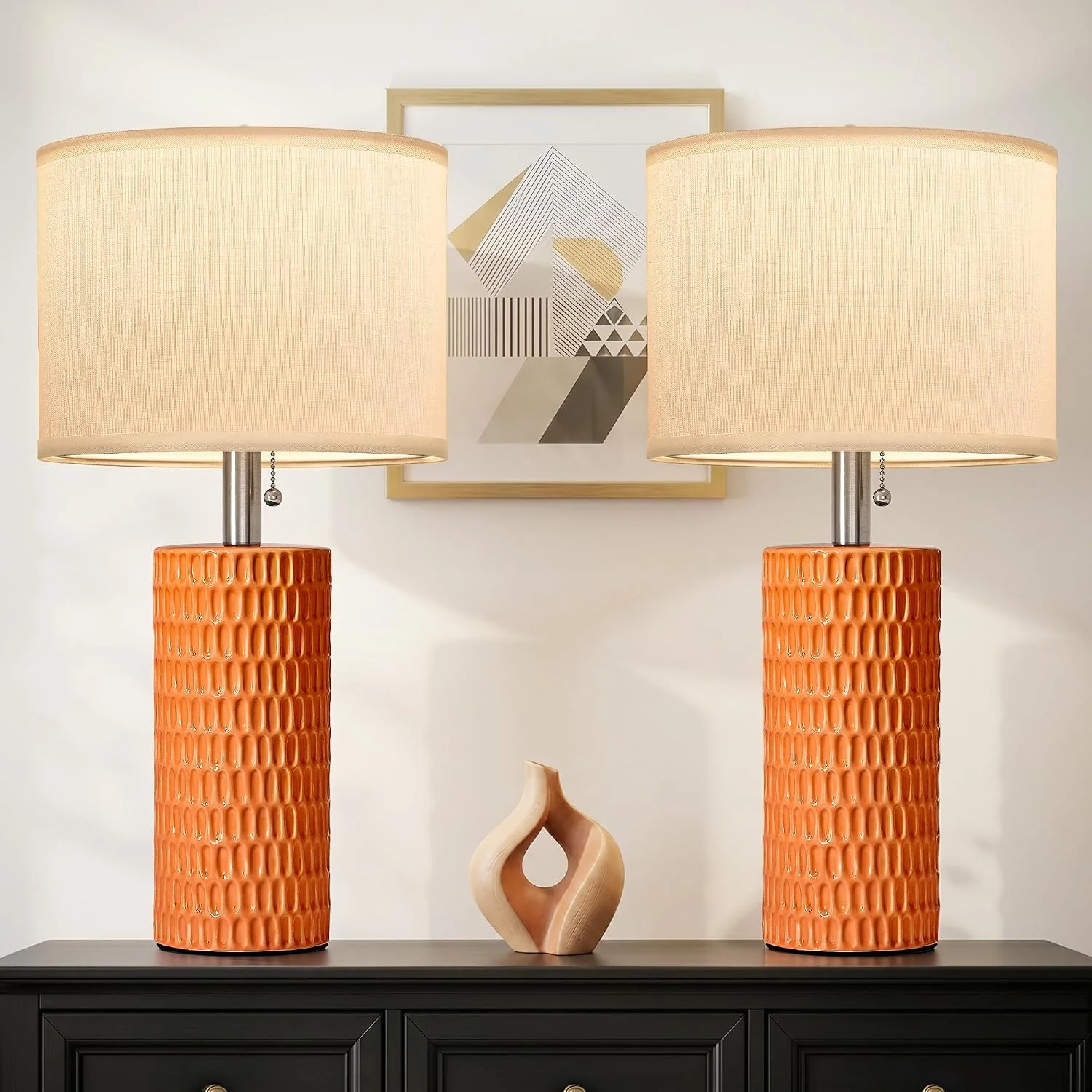 20.5 Modern Ceramic Table Lamps for Bedroom Set of 2, Farmhouse Table Lamp for Living Room Office Dorm - Image 6