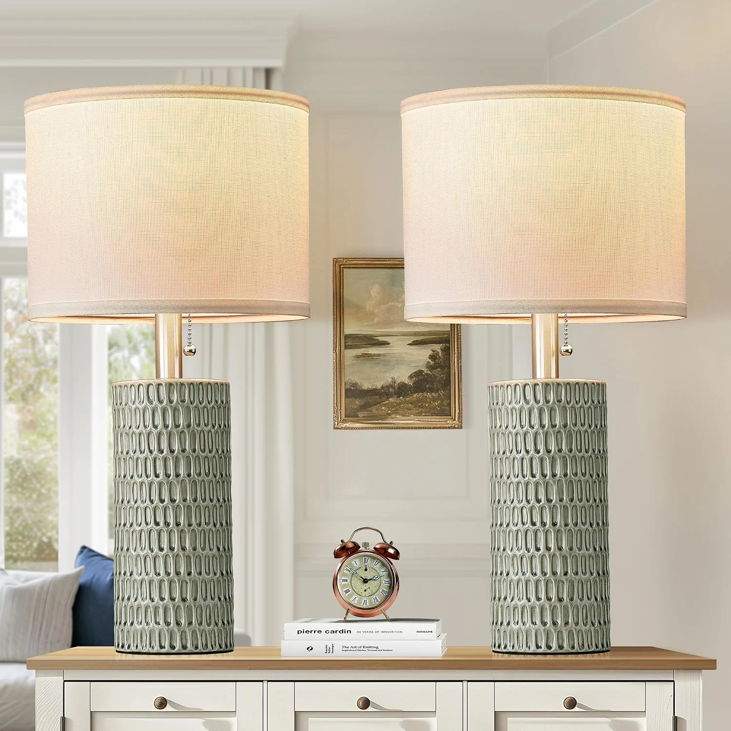 20.5 Modern Ceramic Table Lamps for Bedroom Set of 2, Farmhouse Table Lamp for Living Room Office Dorm - Image 13