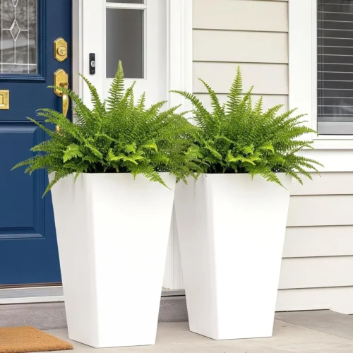 Garden 20 Tall Planters Set of 2, Large Black Tapered Plastic Flower Pots for Indoor & Outdoor Use