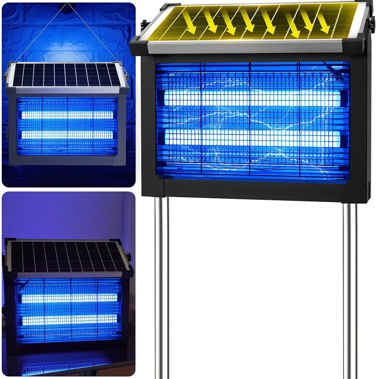 Bug Zapper Outdoor, 4500V Solar Mosquito Zapper Outdoor Waterproof, 1/2 Acre Coverage Rechargeable Electric Fly