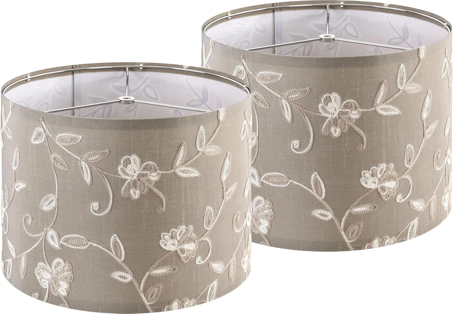 Fabric Drum Lamp Shade with Embroidered Leaf Trim 13 Top x 13 Bottom x 10 High (Spider) Set of 2 Medium Lamp - Image 2
