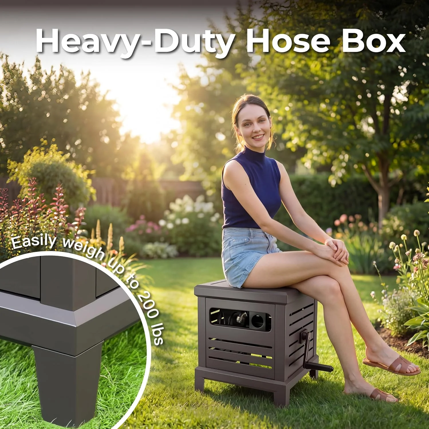 Hose Reel, Heavy Duty Metal Deck Box Hideaway Holds 125 ft x 5/8 Hose - Image 6