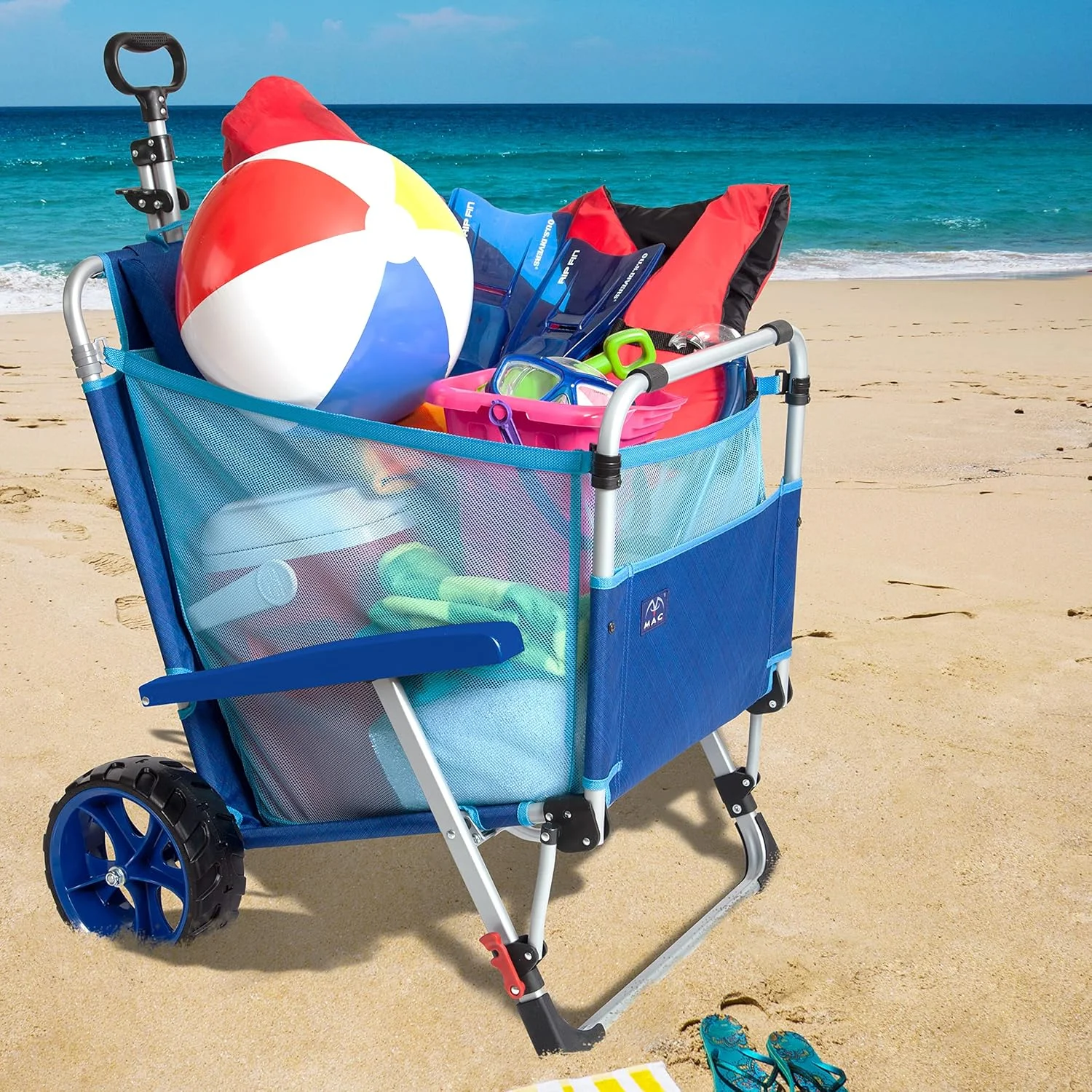 Sports Beach Day Foldable Chaise Lounge Chair with Integrated Wagon Pull Cart Combination and Heavy Wheels - Image 2