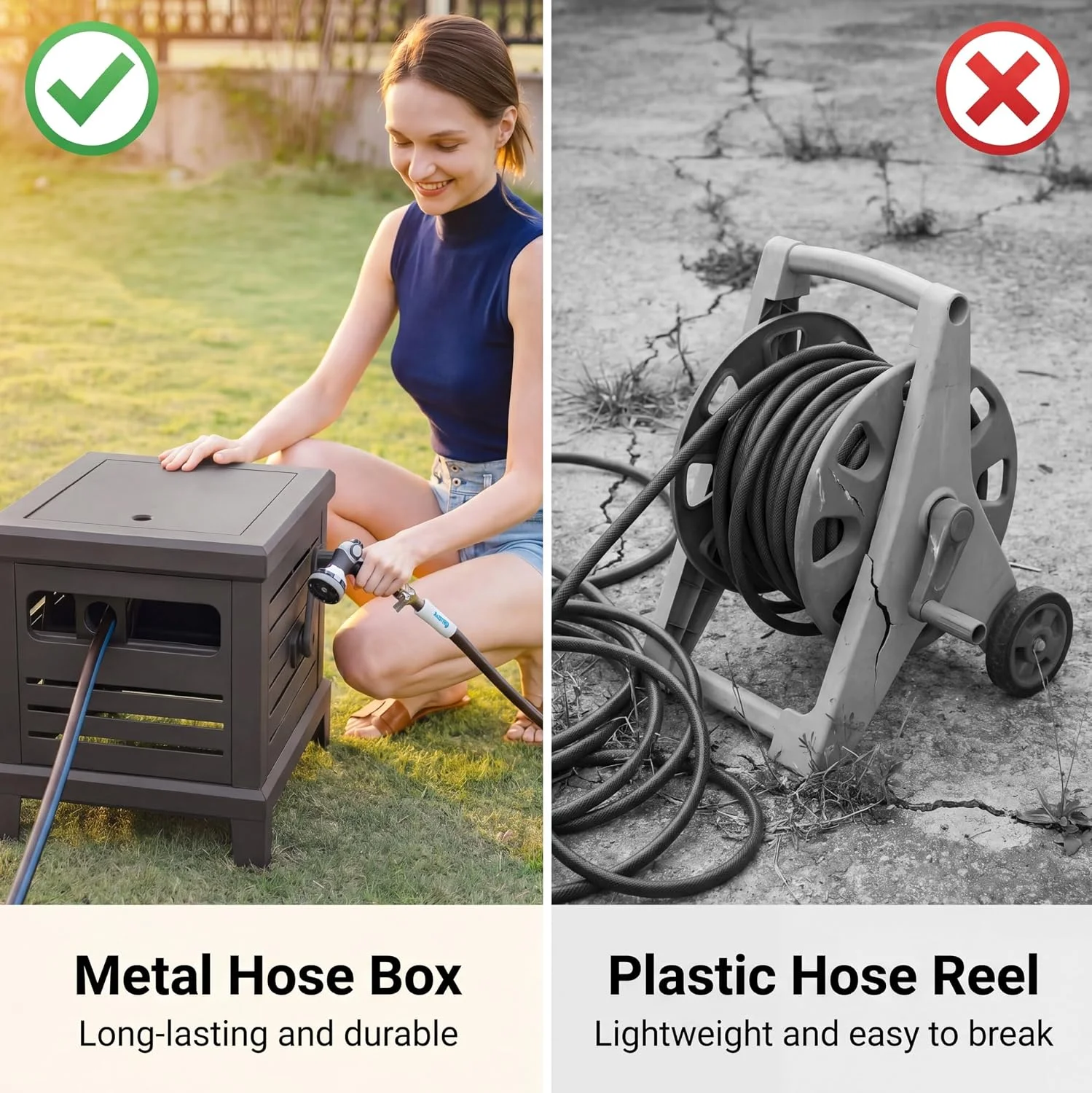Hose Reel, Heavy Duty Metal Deck Box Hideaway Holds 125 ft x 5/8 Hose - Image 2