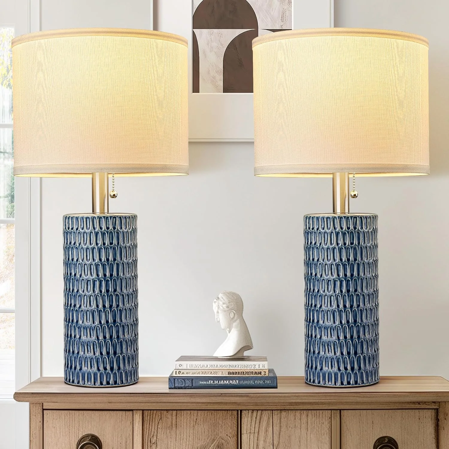 20.5 Modern Ceramic Table Lamps for Bedroom Set of 2, Farmhouse Table Lamp for Living Room Office Dorm - Image 11