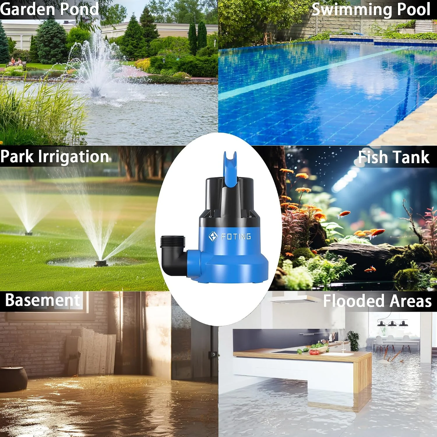 1/2HP Submersible Water Pump with Stainless Steel Base, Removes Water to 0.04 Depth, 2450GPH Portable Sump Pump - Image 7