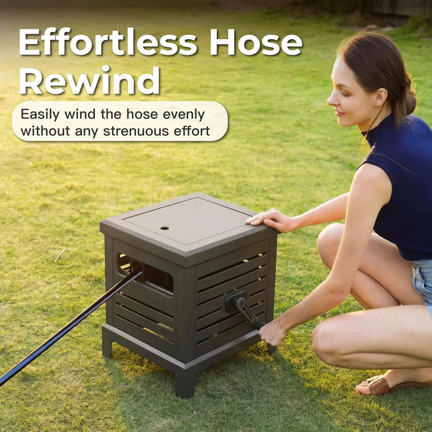 Hose Reel, Heavy Duty Metal Deck Box Hideaway Holds 125 ft x 5/8 Hose - Image 5