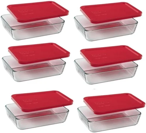 Alternative view of 7210 3-Cup Glass Dishes & 7210-PC Red Lids (4-Pack) - Made in USA