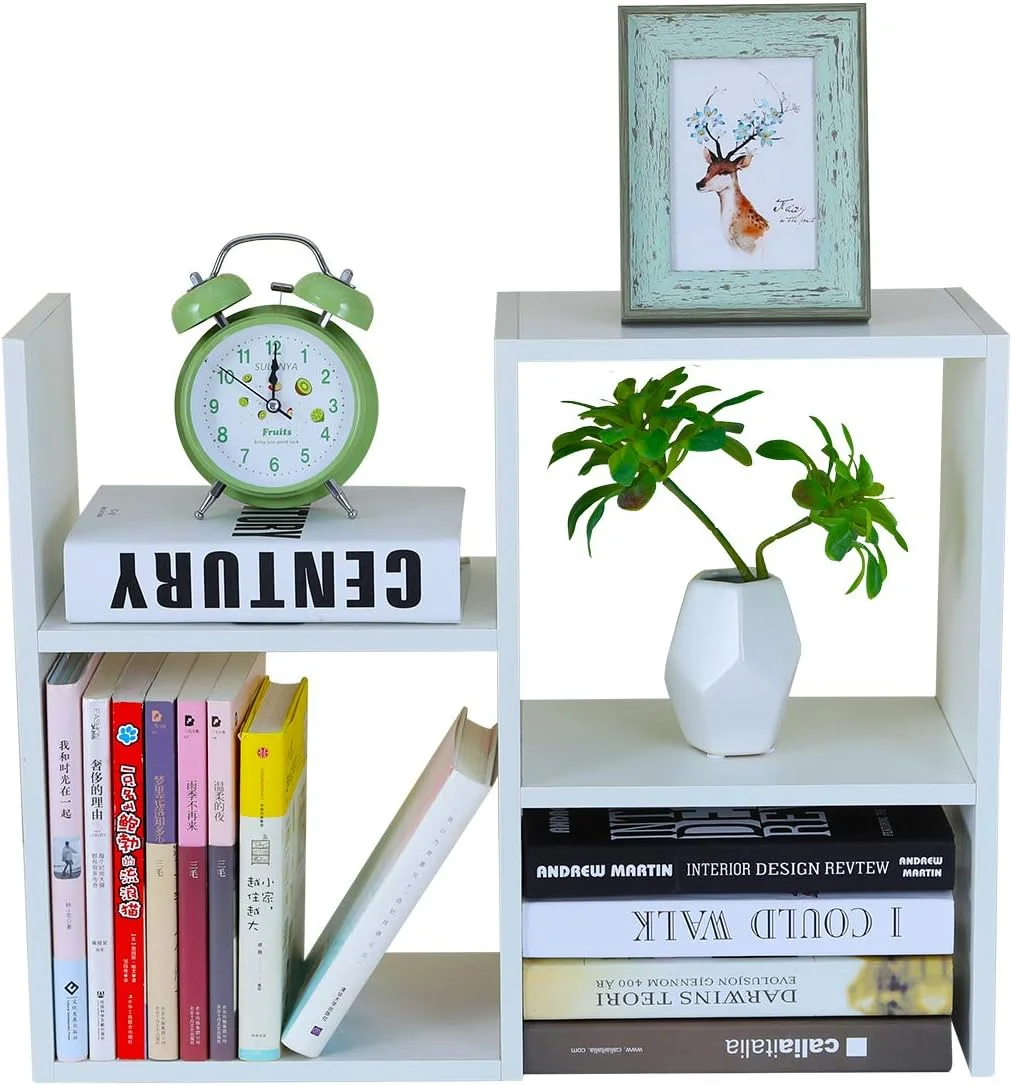 Desktop Bookshelf Freestanding Wooden Countertop Bookcase Accessories Organizer Display Rack Dorm Desk Storage Shelf - Image 4