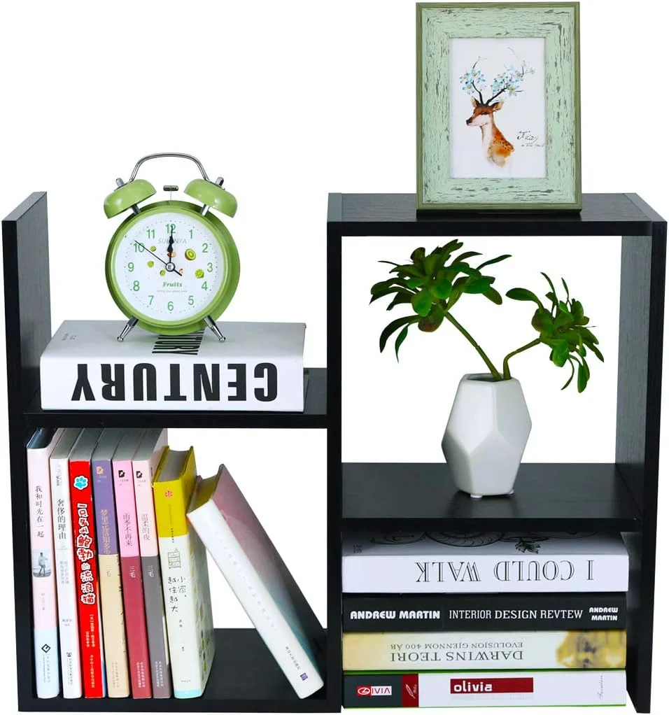 Desktop Bookshelf Freestanding Wooden Countertop Bookcase Accessories Organizer Display Rack Dorm Desk Storage Shelf - Image 14