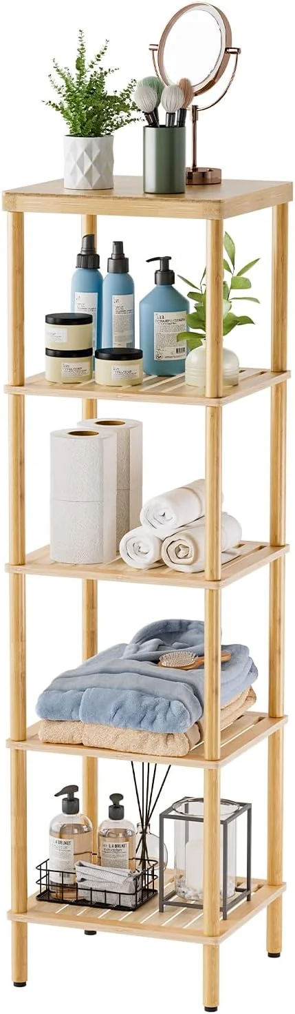 Bamboo Bathroom Shelf, 4-Tier Bathroom Storage Shelf, Multifunctional Storage Rack for Living Room Bedroom Kitchen, Space Saver