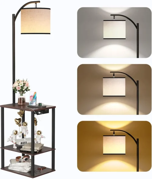 Floor Lamp with Table Shelves, End Side Table for Living Room