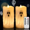 Halloween Ghost Flameless Pillar Candles with Remote Timer, 2PCS