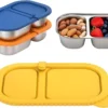 Stainless Steel Snack Containers, 6-Pack Reusable Grab and Go Containers with Lids, Dual Compartment Bento Box for Travel, Camping & Lunch Prep